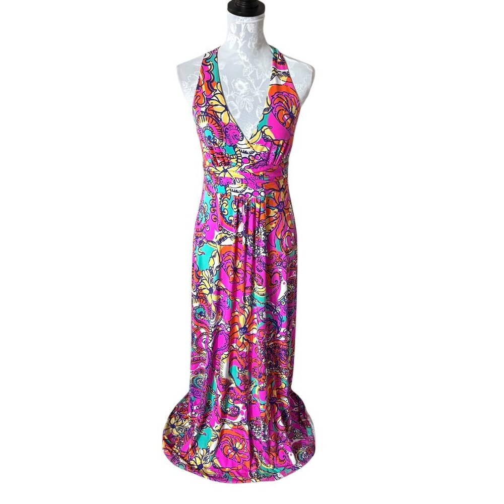 Lilly Pulitzer Parrish Halter Maxi Dress Sea and Be Seen Long Womens Medium